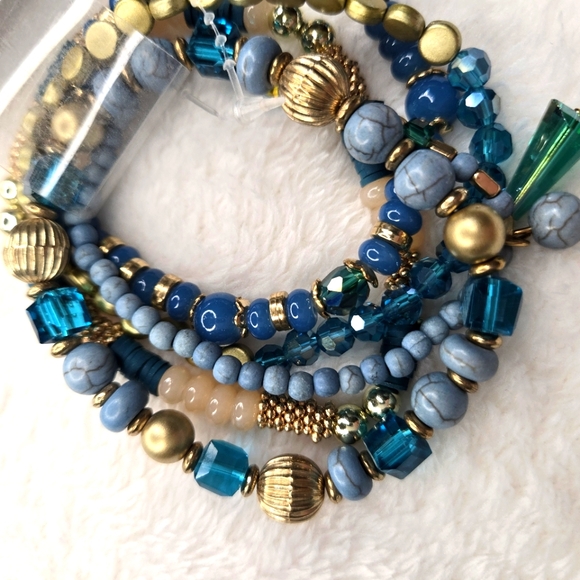 Bracelet stack stretch arm party glass and stone beads metal bracelets - Picture 6 of 7